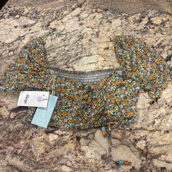 Maaji Blossom Briella Cover-Up Crop Top Ditsy Floral Short Sleeve Ribbon Tie NWT - Picture 8 of 11